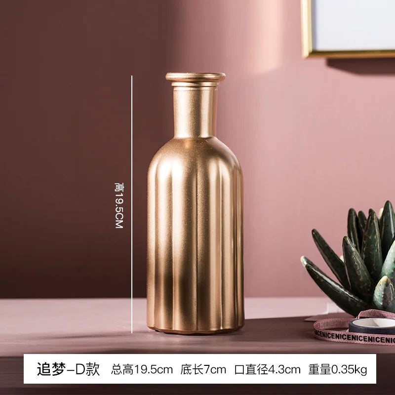 Modern Living Room Glass Vase Desktop Flower Vases For Homes Arrangement Container Decorations Bedroom Gold Decor