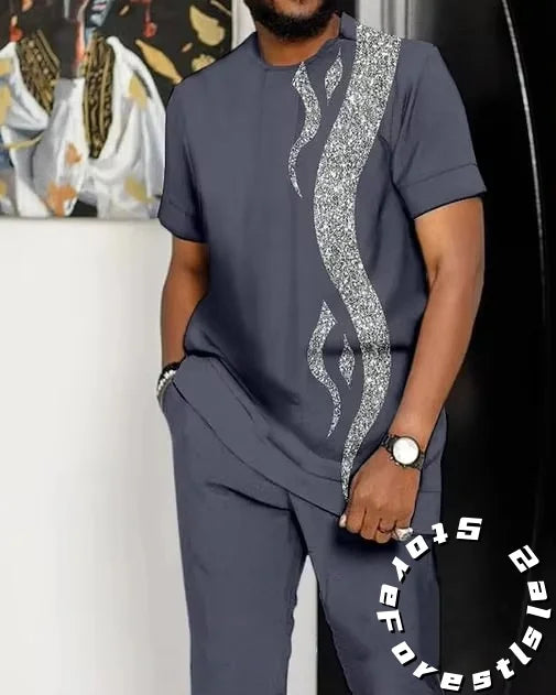 Fashion Casual Versatile Men Tracskuit Set Casual Walking Suit Ovrersize Streetwear Short Sleeve T-Shirt Trousers Outfit 2-piece