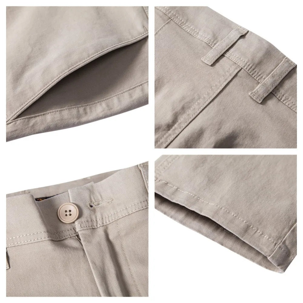 2023 New Summer Casual Pants Men 97% Cotton Solid color Business Fashion Slim Fit Stretch Gray Thin Trousers Male Brand Clothing