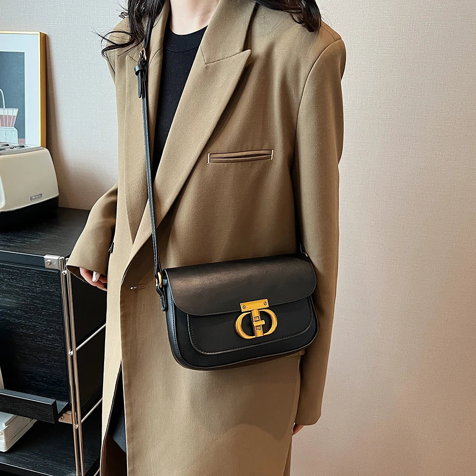 Retro Small Pu Leather Bag Women's Original Fashion Lock Women's Crossbody Shoulder Sac Senior Handbag Underarm Bag Designer