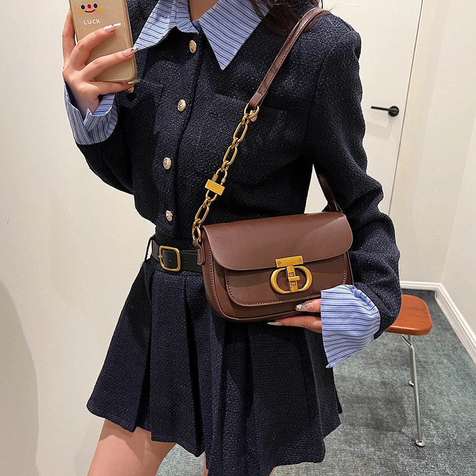 Retro Small Pu Leather Bag Women's Original Fashion Lock Women's Crossbody Shoulder Sac Senior Handbag Underarm Bag Designer