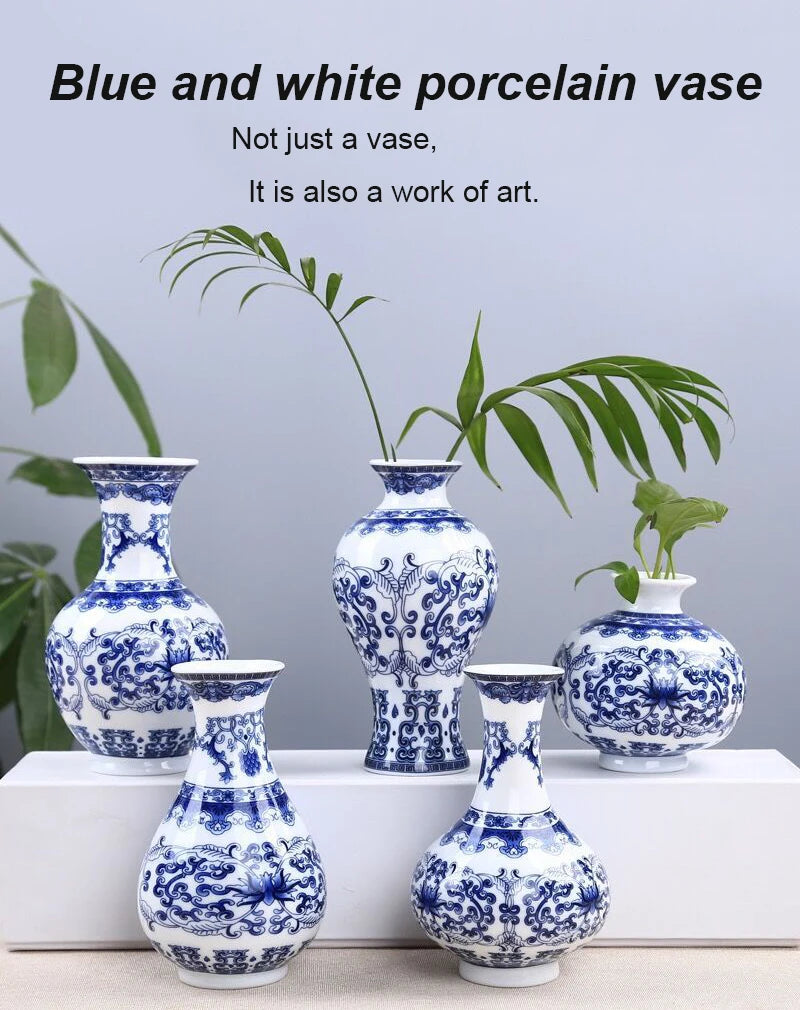 Flower Vase Decoration Home Ceramics Blue And White Vases For Wedding Decor Living Room Ornaments Table Desktop Retro Art Crafts
