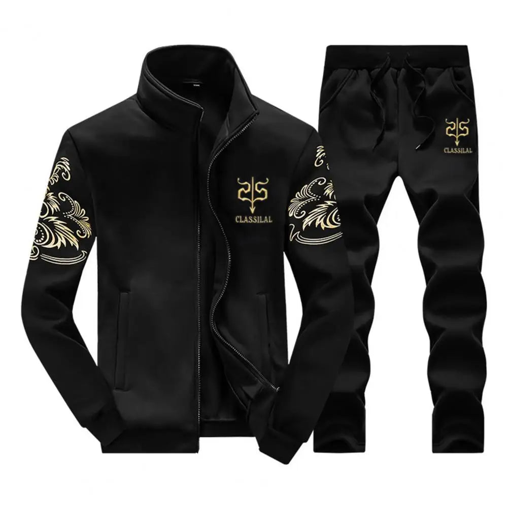 Men's casual suit, regular fit, two-piece jacket and trousers suit, solid color design.