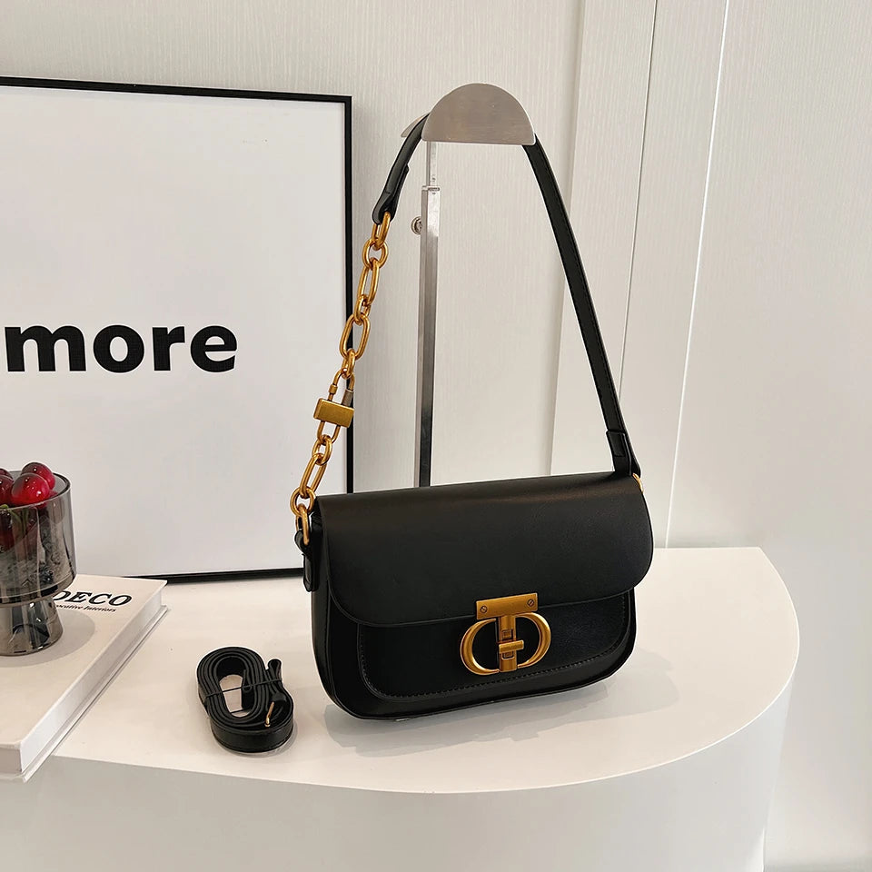 Retro Small Pu Leather Bag Women's Original Fashion Lock Women's Crossbody Shoulder Sac Senior Handbag Underarm Bag Designer