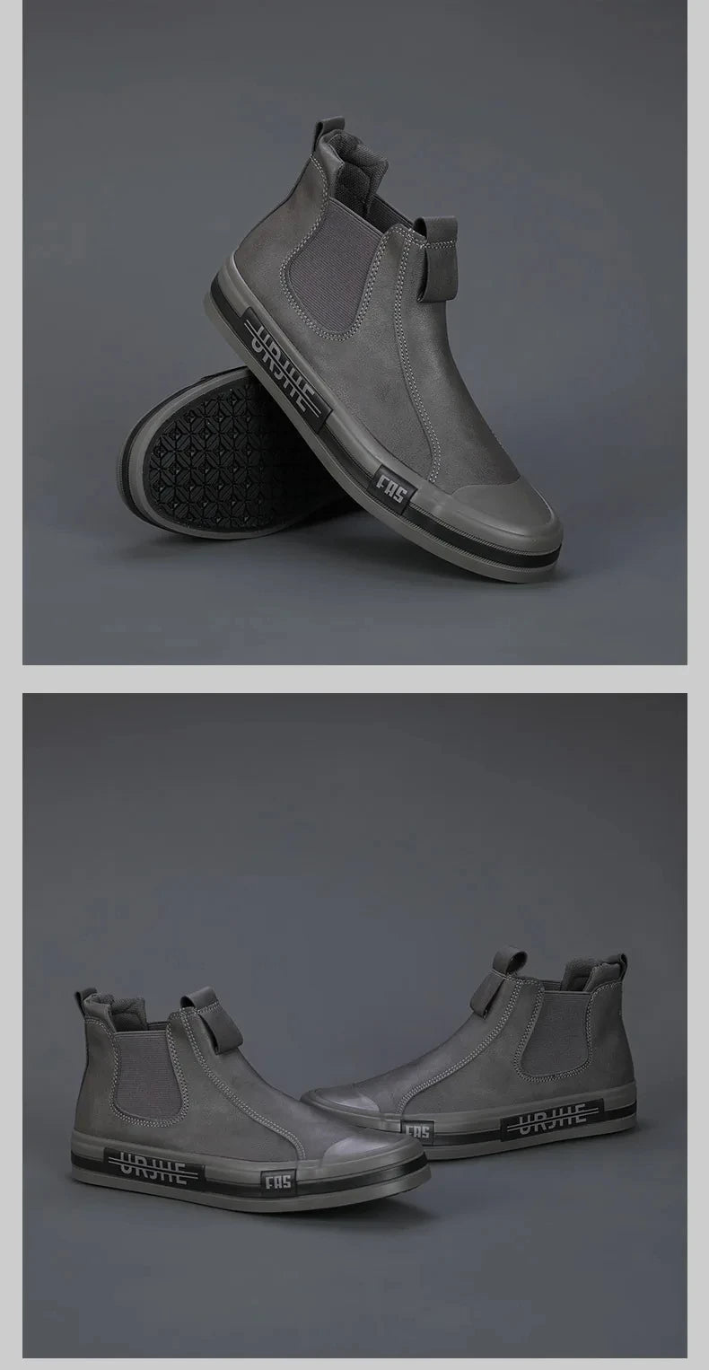 Leather Casual Boots for Men Fashion Yellow Mens High Top Shoes Leather Moccasins Comfortable Loafers Men Shoes Ankle Boots