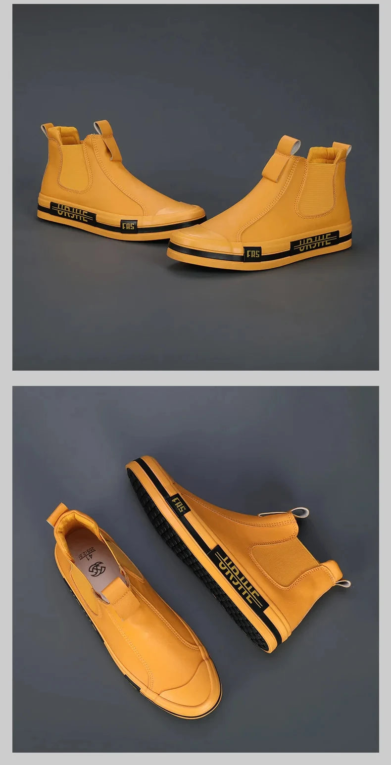 Leather Casual Boots for Men Fashion Yellow Mens High Top Shoes Leather Moccasins Comfortable Loafers Men Shoes Ankle Boots