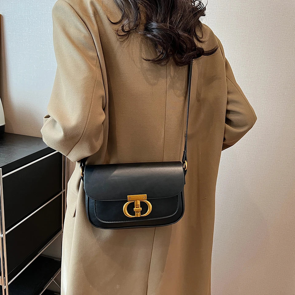 Retro Small Pu Leather Bag Women's Original Fashion Lock Women's Crossbody Shoulder Sac Senior Handbag Underarm Bag Designer