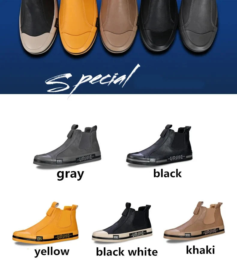 Leather Casual Boots for Men Fashion Yellow Mens High Top Shoes Leather Moccasins Comfortable Loafers Men Shoes Ankle Boots