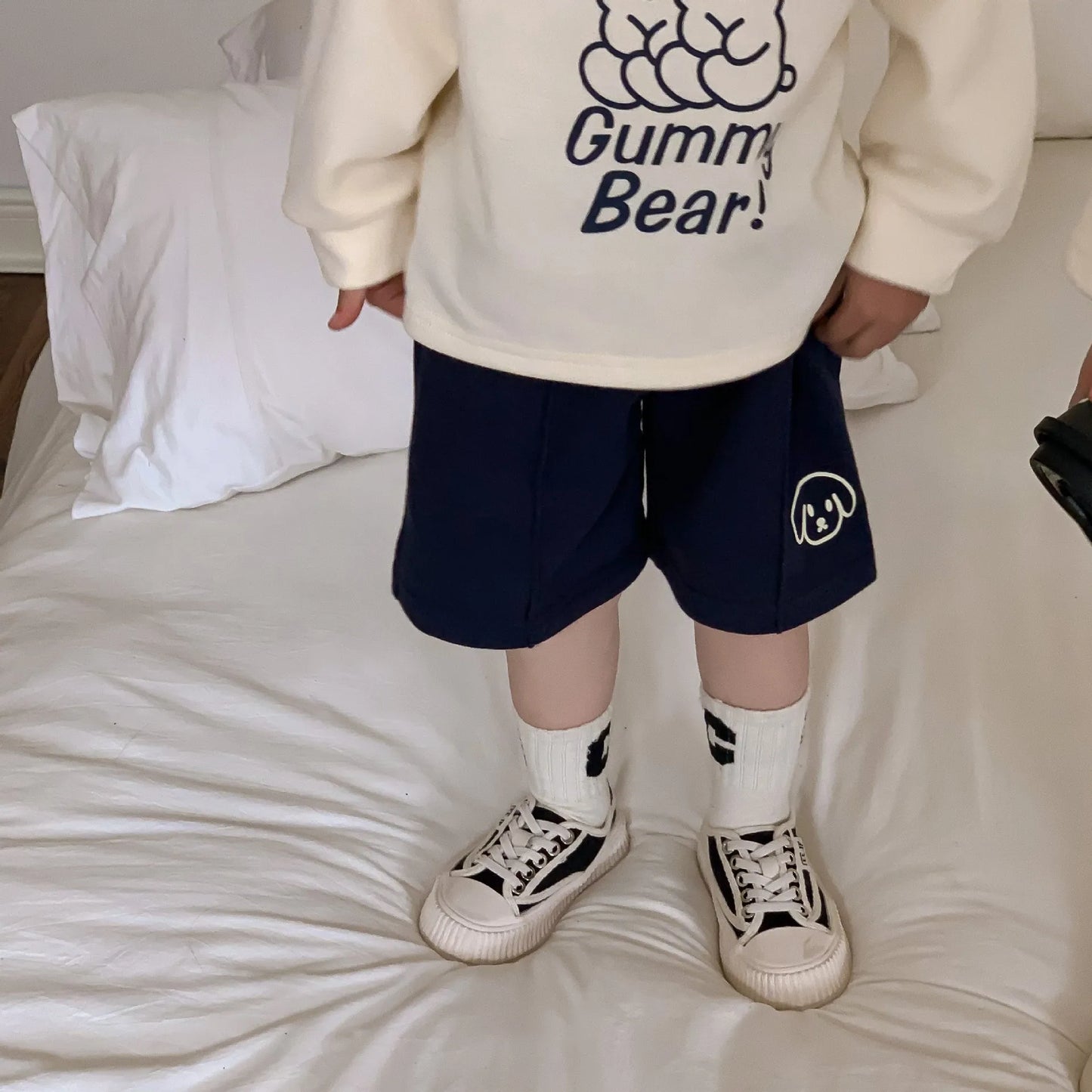 2024 New Brother Sister Costumes Boys Fashion Pullover Turn-down Collar Tops Solid Shorts Girls Cartoon Cute Dress Bear Dresses