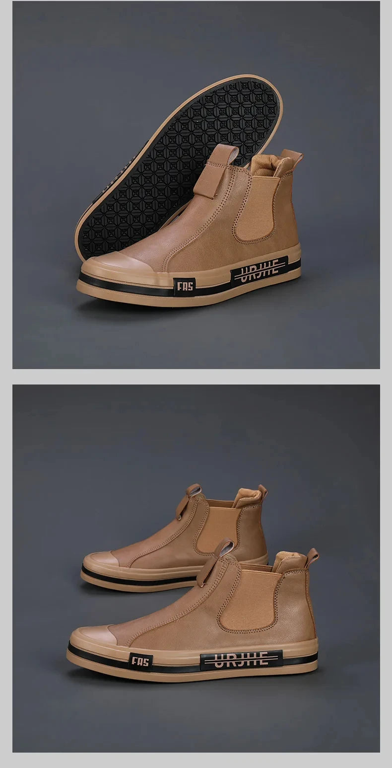 Leather Casual Boots for Men Fashion Yellow Mens High Top Shoes Leather Moccasins Comfortable Loafers Men Shoes Ankle Boots