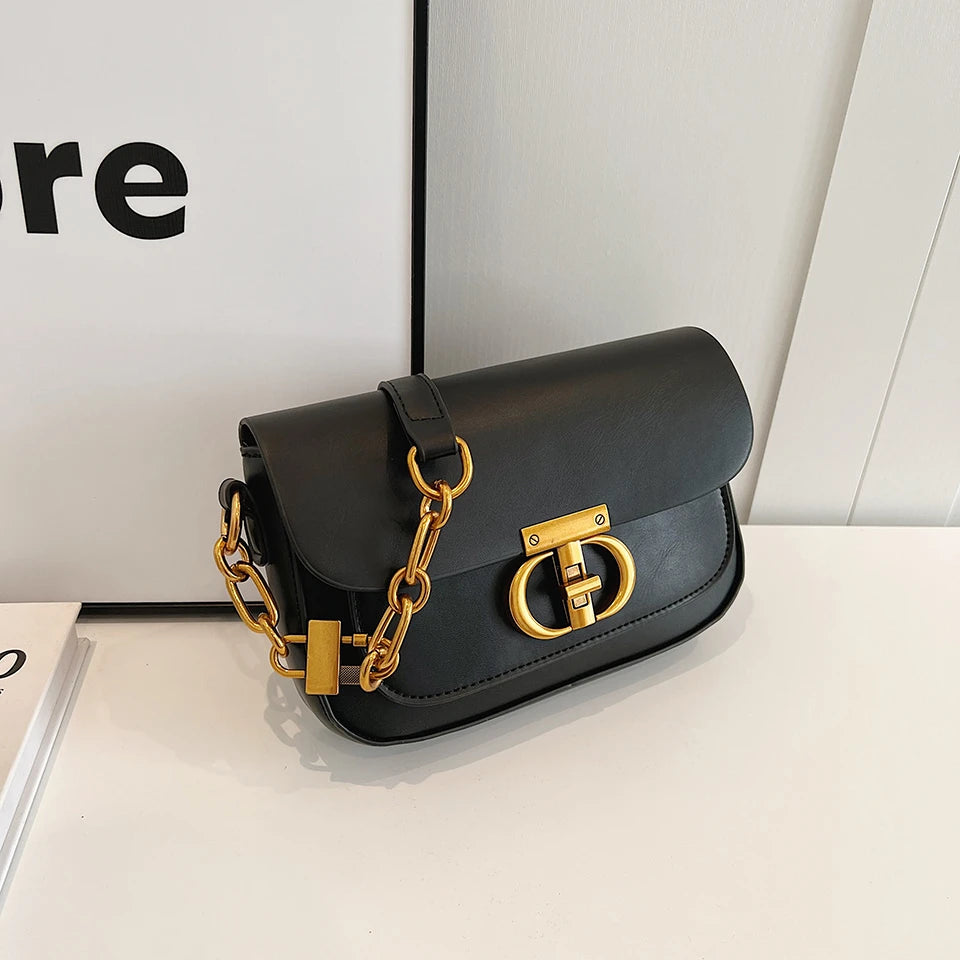 Retro Small Pu Leather Bag Women's Original Fashion Lock Women's Crossbody Shoulder Sac Senior Handbag Underarm Bag Designer