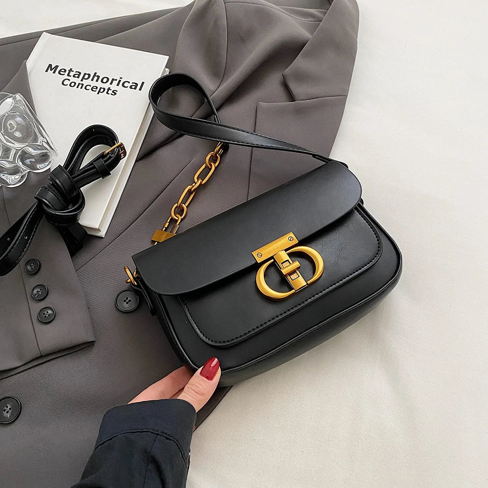 Retro Small Pu Leather Bag Women's Original Fashion Lock Women's Crossbody Shoulder Sac Senior Handbag Underarm Bag Designer