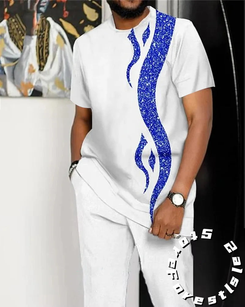 Fashion Casual Versatile Men Tracskuit Set Casual Walking Suit Ovrersize Streetwear Short Sleeve T-Shirt Trousers Outfit 2-piece