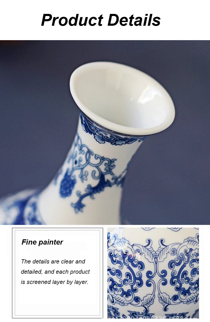Flower Vase Decoration Home Ceramics Blue And White Vases For Wedding Decor Living Room Ornaments Table Desktop Retro Art Crafts