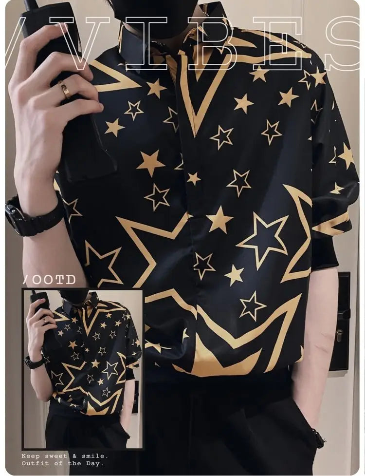 2023 New Men's Clothing Street Casual Fashion Tops Loose Turn-down Collar Printing Button Handsome Temperament Generous Shirts