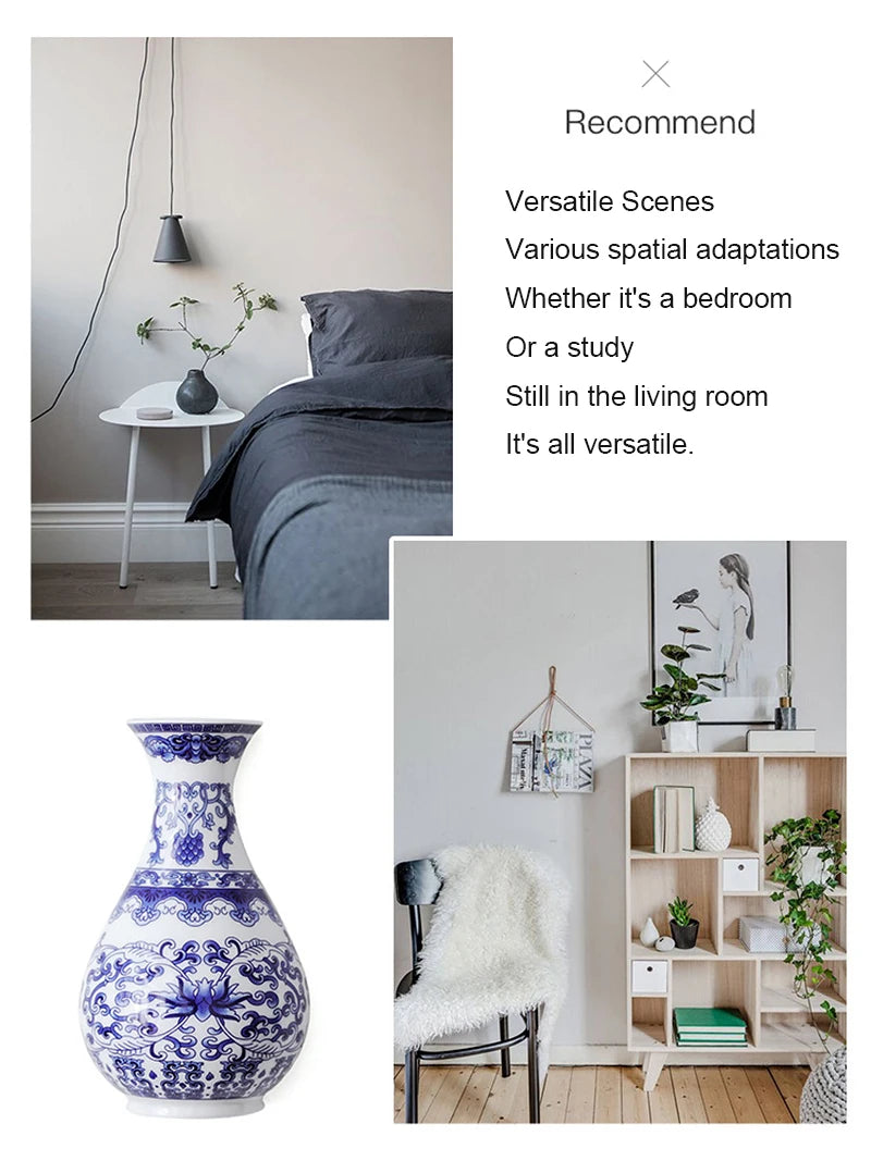 Flower Vase Decoration Home Ceramics Blue And White Vases For Wedding Decor Living Room Ornaments Table Desktop Retro Art Crafts