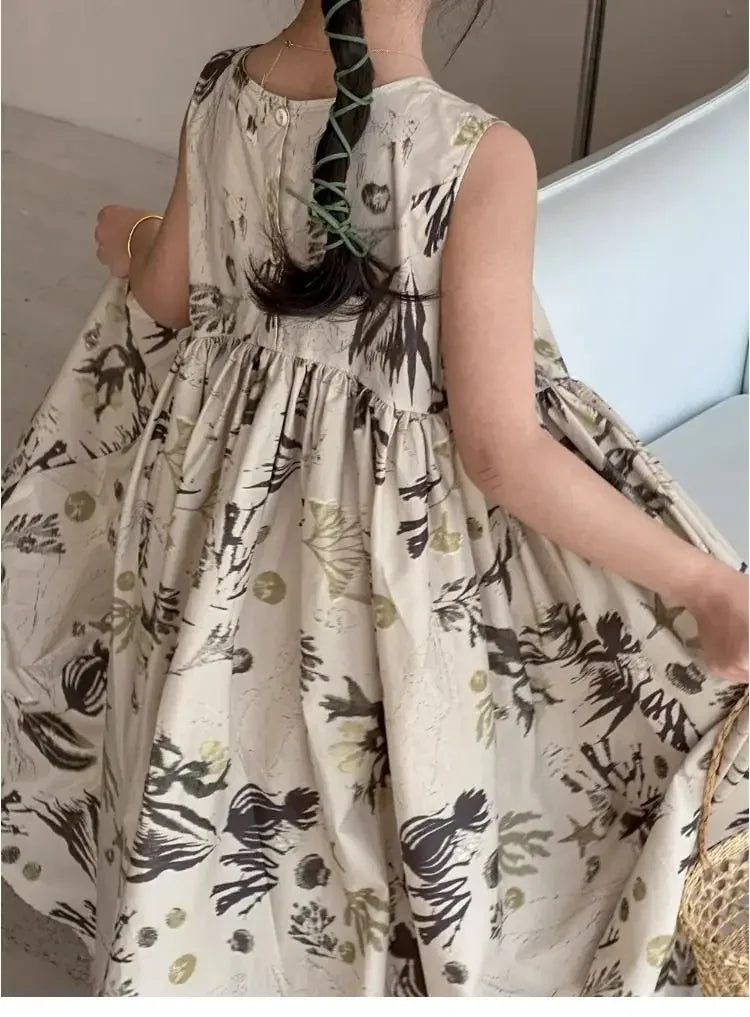 Girls Casual Dresses Floral Print Sleeveless Dress Flower Girl Dresses Kids Clothes for Girls 3 To 7 Years Toddler Girl Clothes