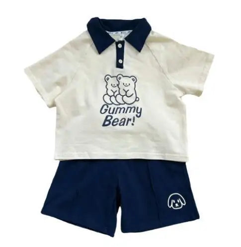 2024 New Brother Sister Costumes Boys Fashion Pullover Turn-down Collar Tops Solid Shorts Girls Cartoon Cute Dress Bear Dresses