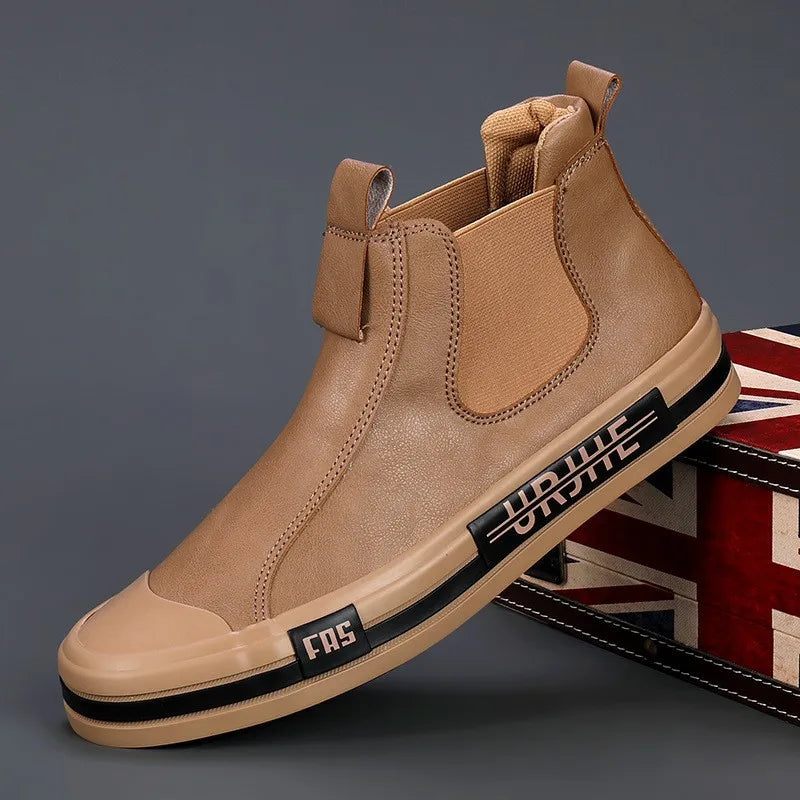 Leather Casual Boots for Men Fashion Yellow Mens High Top Shoes Leather Moccasins Comfortable Loafers Men Shoes Ankle Boots