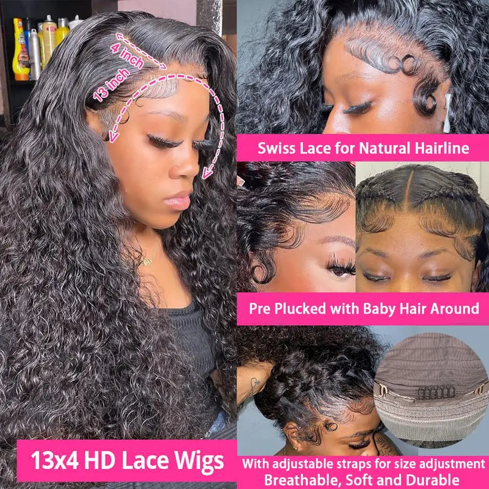 18 to 40 inch 13x4 13x6 HD Lace Front Wigs Human Hair Deep Wave Lace Front Wig Pre Plucked 180 Density Deep Curly Human Hair Wig