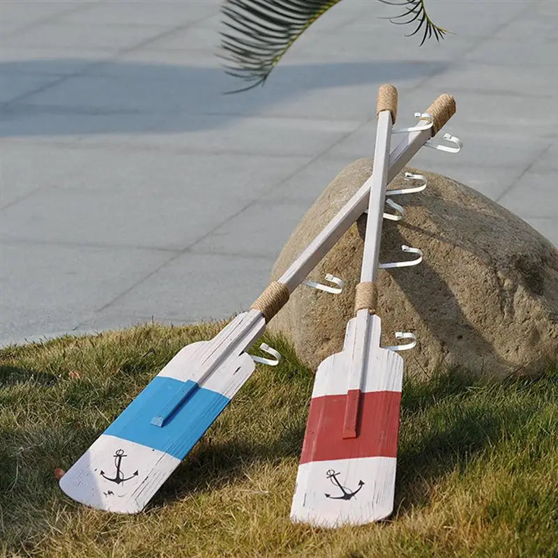 1Pc Marine Style Oar Wall Decor Wooden Decoration Adornment Nautical with Hooks Unique and Elegant Home Accent