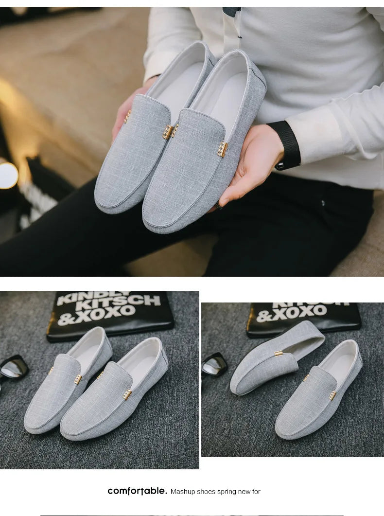 Men Casual Shoes Canvas Slip On Loafers for Male Luxury Dress Driving Shoes Formal Wedding Party Flats Plus Size