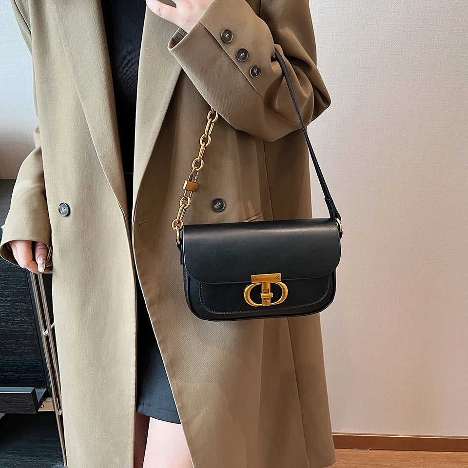 Retro Small Pu Leather Bag Women's Original Fashion Lock Women's Crossbody Shoulder Sac Senior Handbag Underarm Bag Designer