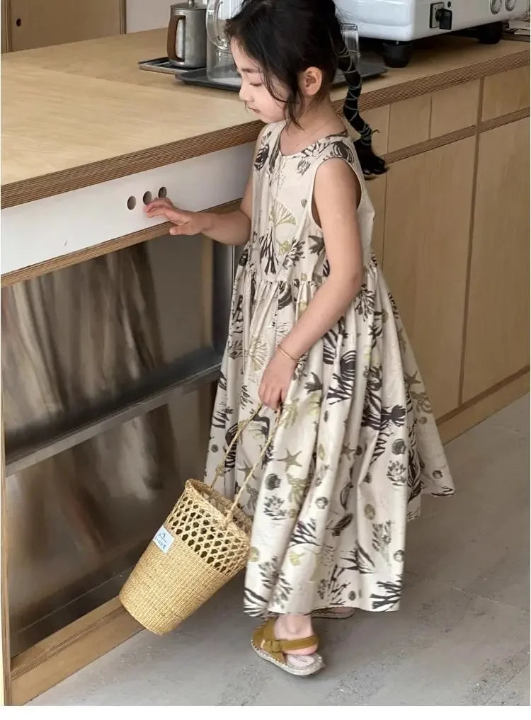Girls Casual Dresses Floral Print Sleeveless Dress Flower Girl Dresses Kids Clothes for Girls 3 To 7 Years Toddler Girl Clothes
