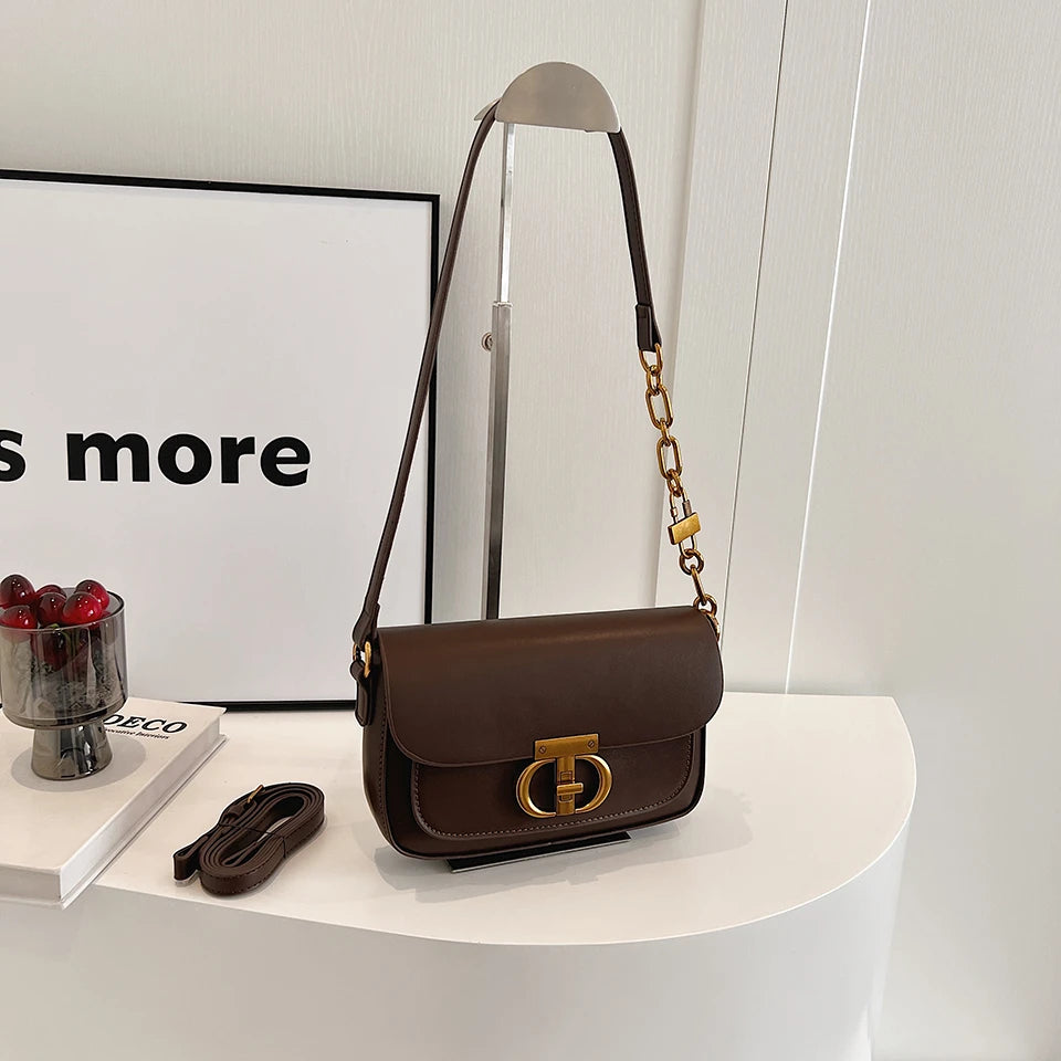 Retro Small Pu Leather Bag Women's Original Fashion Lock Women's Crossbody Shoulder Sac Senior Handbag Underarm Bag Designer