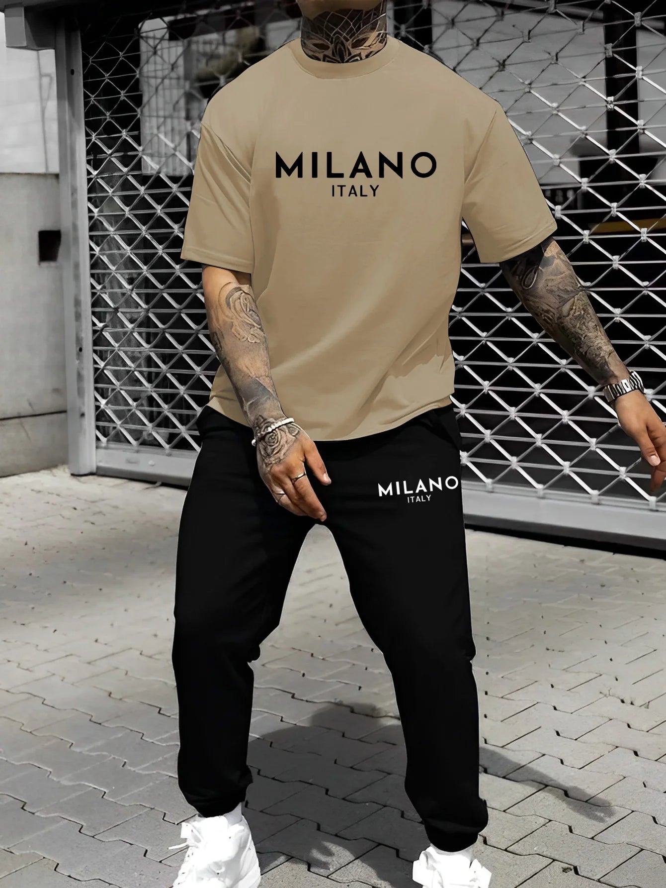 Men‘s Casual Sportswear Set Comfy Printed T-Shirt and Long Pants Suit  With Letter Printing Handsome Sports Two-piece Suit