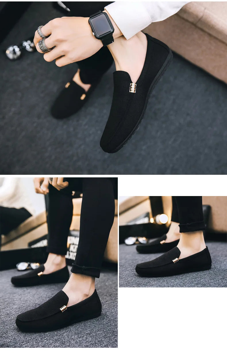 Men Casual Shoes Canvas Slip On Loafers for Male Luxury Dress Driving Shoes Formal Wedding Party Flats Plus Size