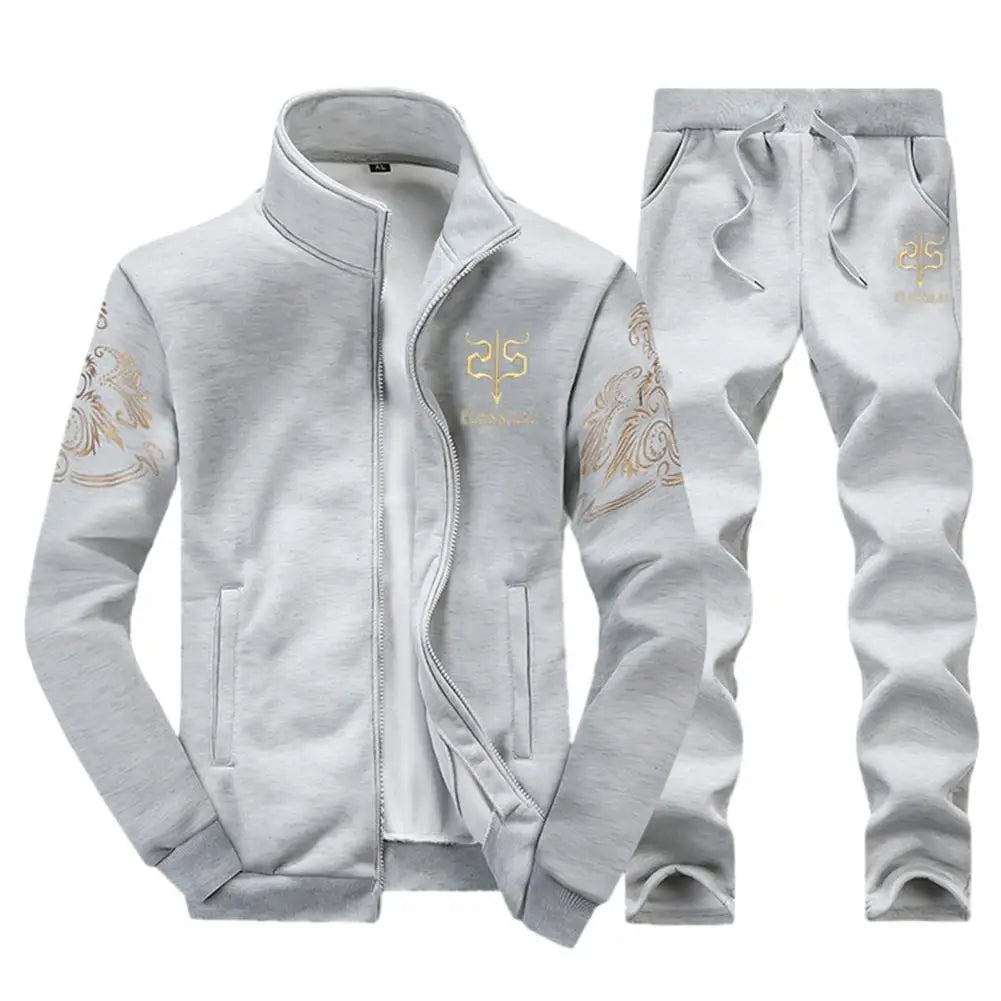 Men's casual suit, regular fit, two-piece jacket and trousers suit, solid color design.