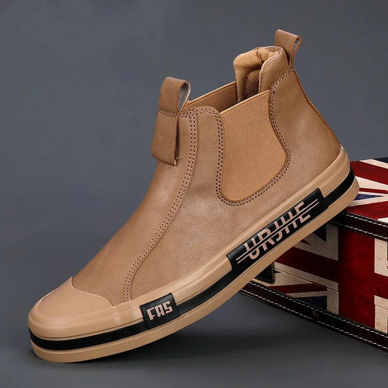 Leather Casual Boots for Men Fashion Yellow Mens High Top Shoes Leather Moccasins Comfortable Loafers Men Shoes Ankle Boots