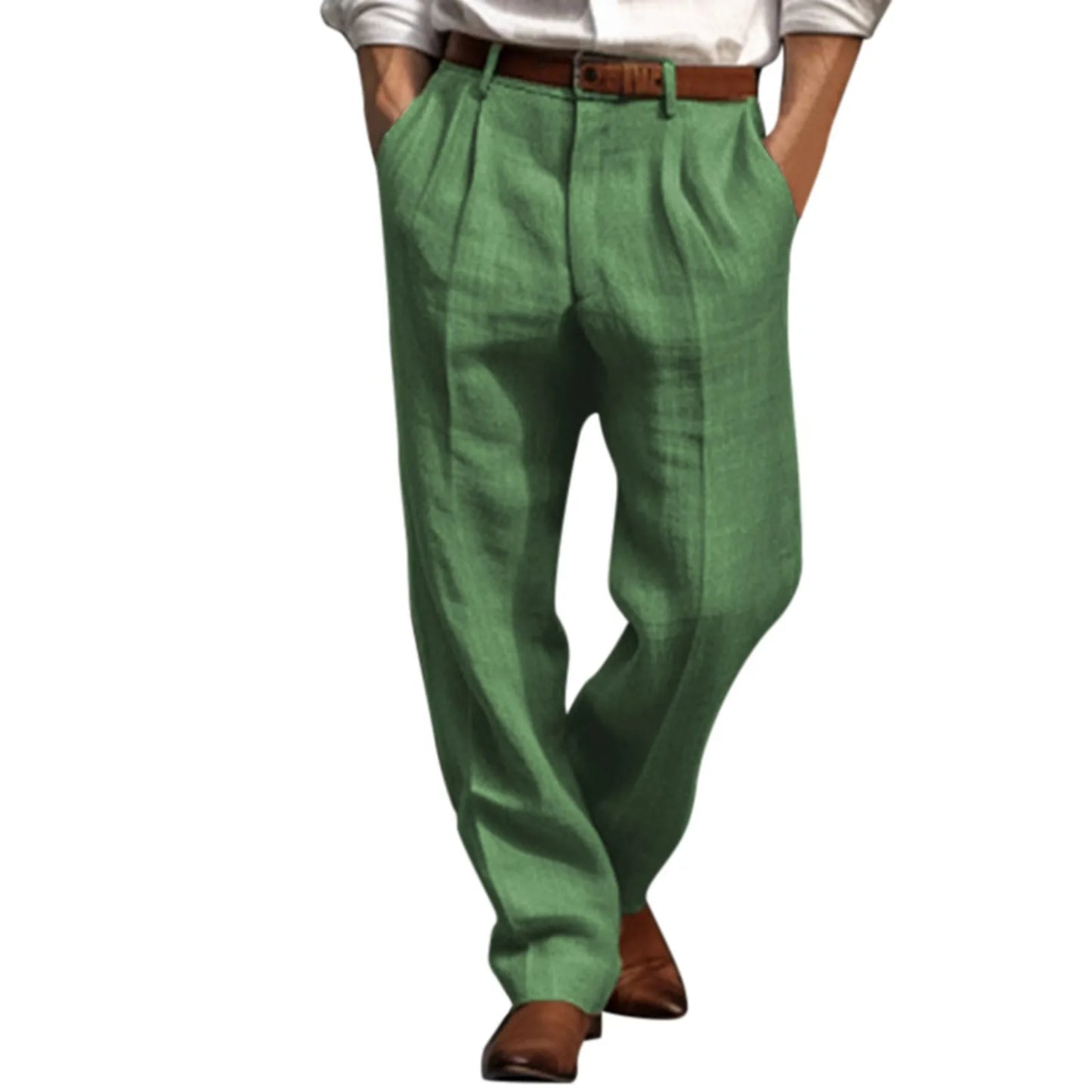 Man Pants Casual pantalones hombre Front Pocket Wide Leg Pants Elastic Waist Belt Loose Comfortable breathable Daily Pants