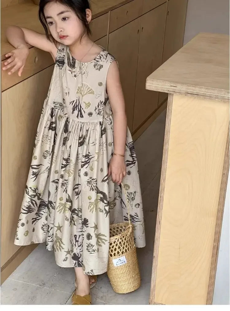 Girls Casual Dresses Floral Print Sleeveless Dress Flower Girl Dresses Kids Clothes for Girls 3 To 7 Years Toddler Girl Clothes