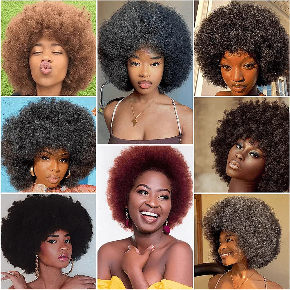 Synthetic Afro Kinky Curly Wig with Bangs 70s Afro Wigs Heat Resistant Bouncy Costume Cosplay Party Wig