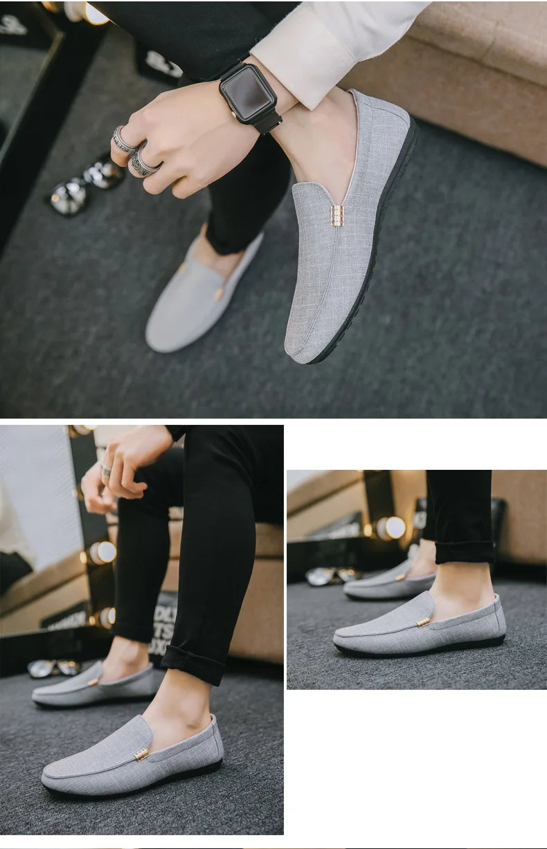 Men Casual Shoes Canvas Slip On Loafers for Male Luxury Dress Driving Shoes Formal Wedding Party Flats Plus Size