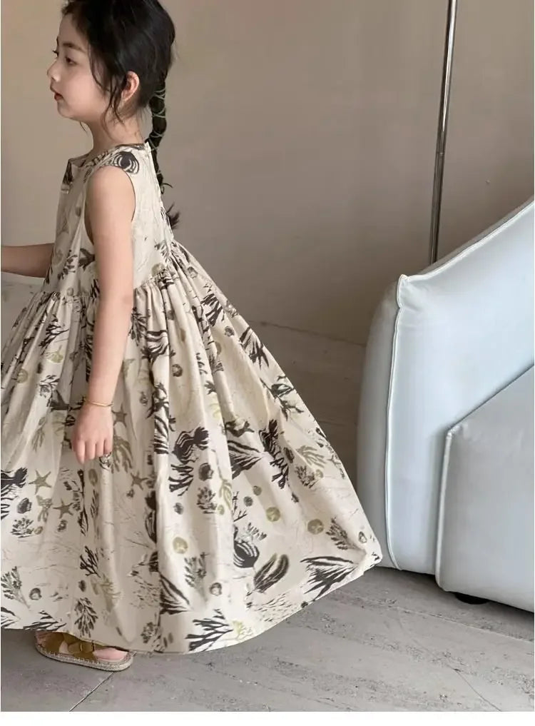 Girls Casual Dresses Floral Print Sleeveless Dress Flower Girl Dresses Kids Clothes for Girls 3 To 7 Years Toddler Girl Clothes