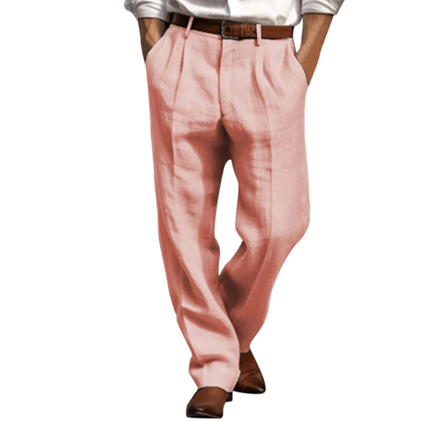Man Pants Casual pantalones hombre Front Pocket Wide Leg Pants Elastic Waist Belt Loose Comfortable breathable Daily Pants