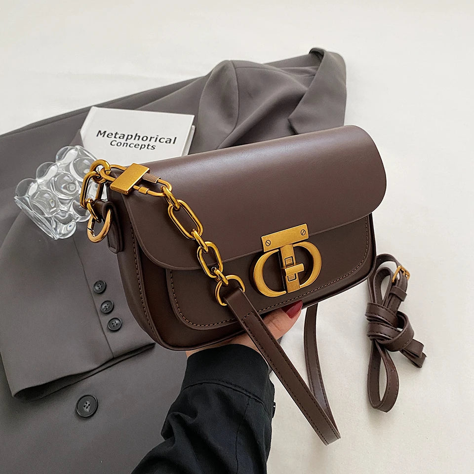 Retro Small Pu Leather Bag Women's Original Fashion Lock Women's Crossbody Shoulder Sac Senior Handbag Underarm Bag Designer