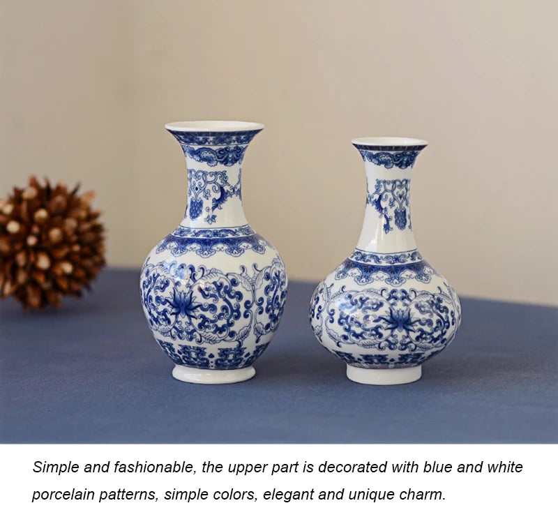 Flower Vase Decoration Home Ceramics Blue And White Vases For Wedding Decor Living Room Ornaments Table Desktop Retro Art Crafts