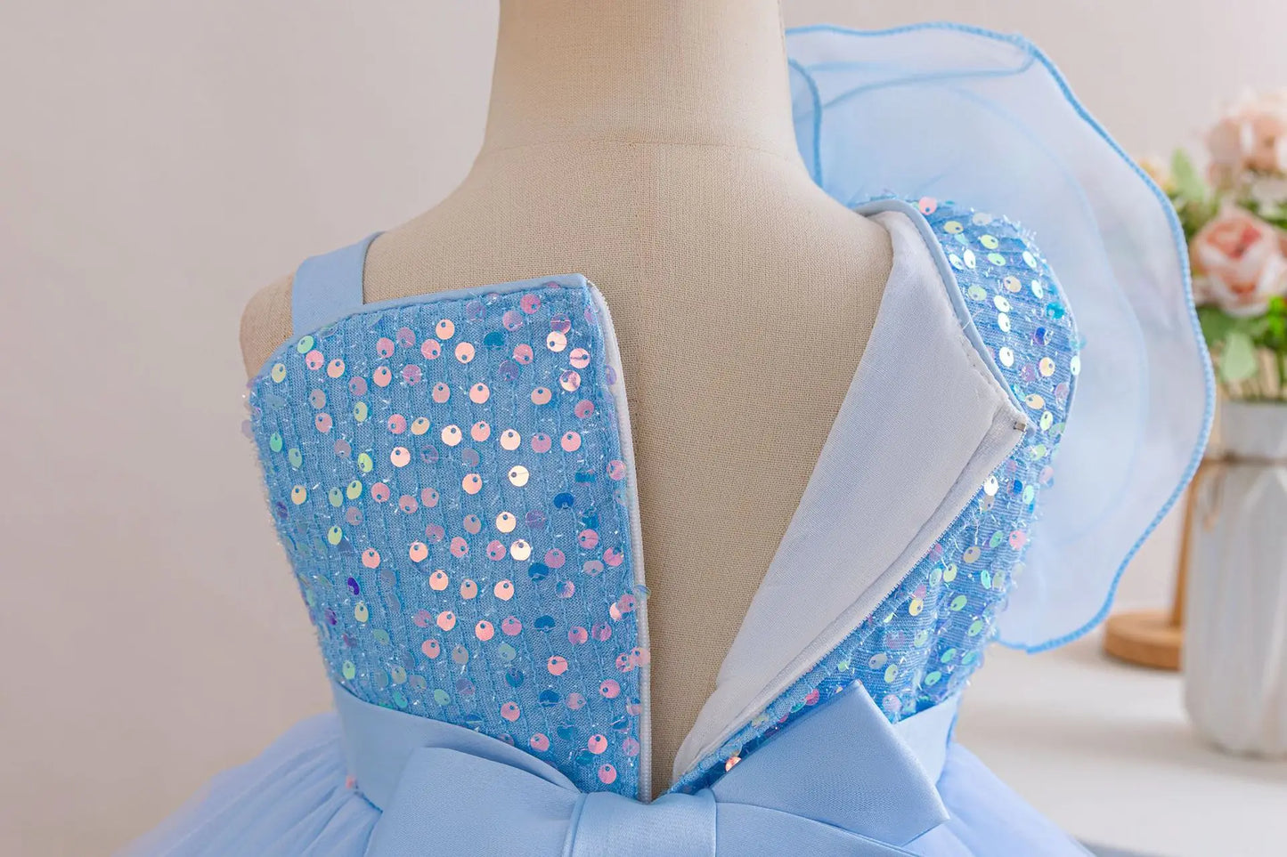 HETISO Girls Party Dresses Flower Elegant Child Wedding Gown Sequined Big Bow Kids Birthday Ceremonial Frocks 1-7 Years