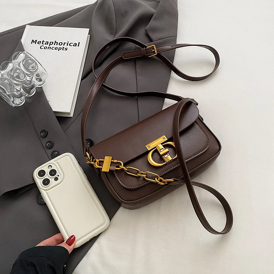 Retro Small Pu Leather Bag Women's Original Fashion Lock Women's Crossbody Shoulder Sac Senior Handbag Underarm Bag Designer