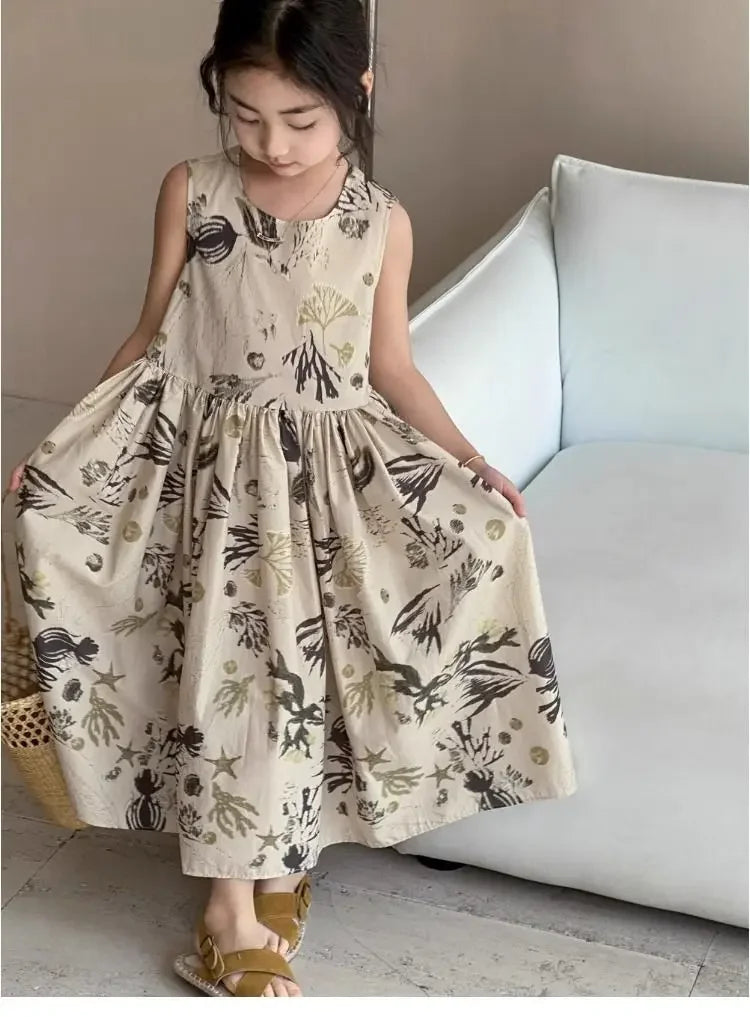 Girls Casual Dresses Floral Print Sleeveless Dress Flower Girl Dresses Kids Clothes for Girls 3 To 7 Years Toddler Girl Clothes