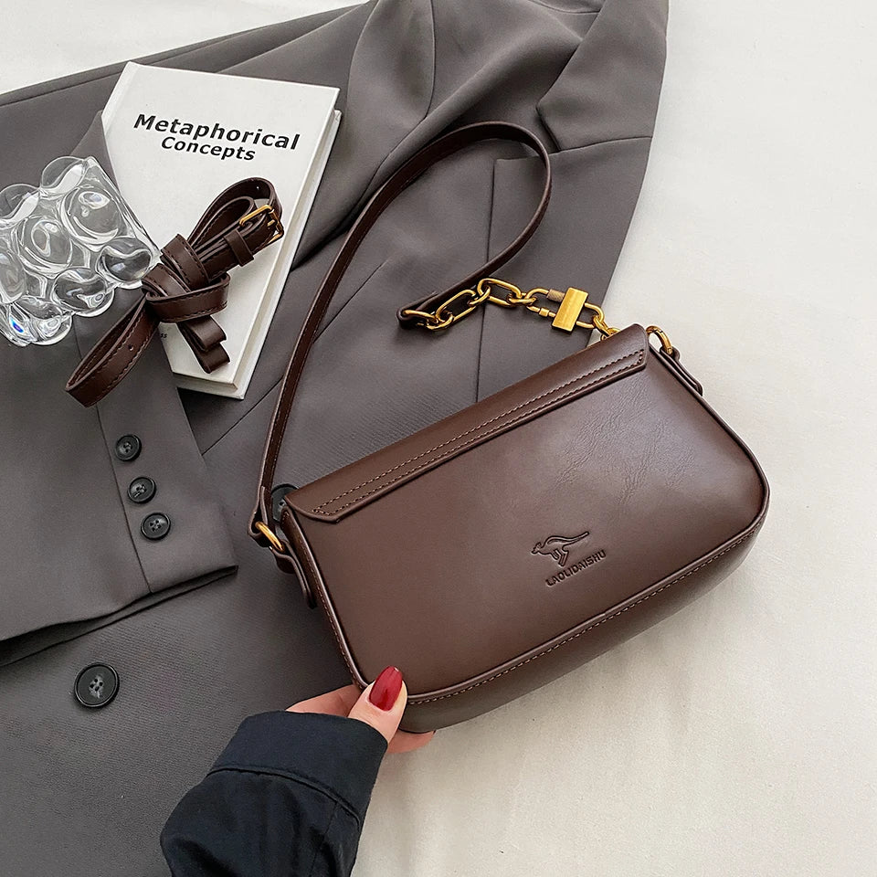 Retro Small Pu Leather Bag Women's Original Fashion Lock Women's Crossbody Shoulder Sac Senior Handbag Underarm Bag Designer