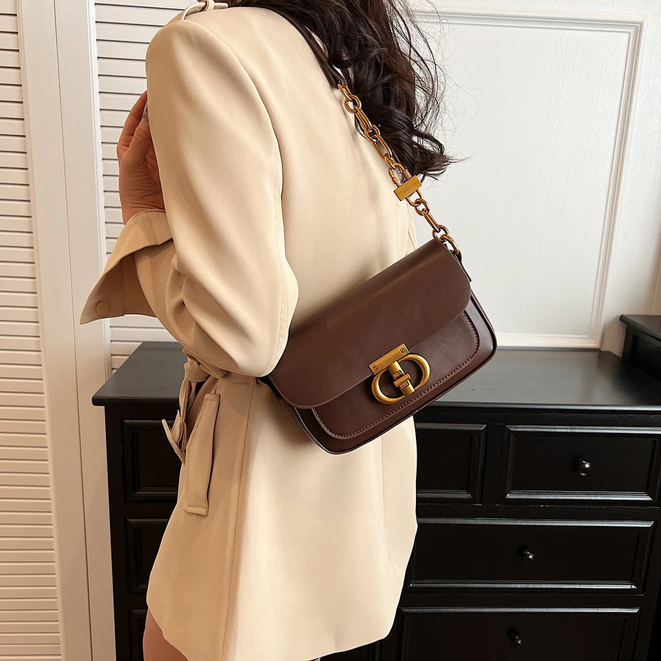 Retro Small Pu Leather Bag Women's Original Fashion Lock Women's Crossbody Shoulder Sac Senior Handbag Underarm Bag Designer
