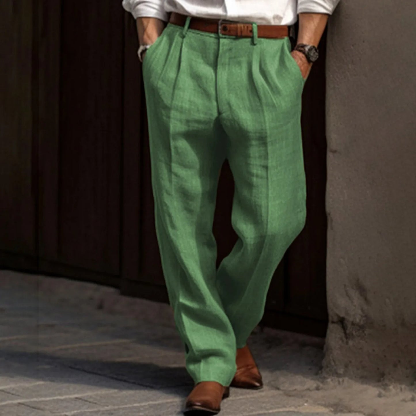 Man Pants Casual pantalones hombre Front Pocket Wide Leg Pants Elastic Waist Belt Loose Comfortable breathable Daily Pants