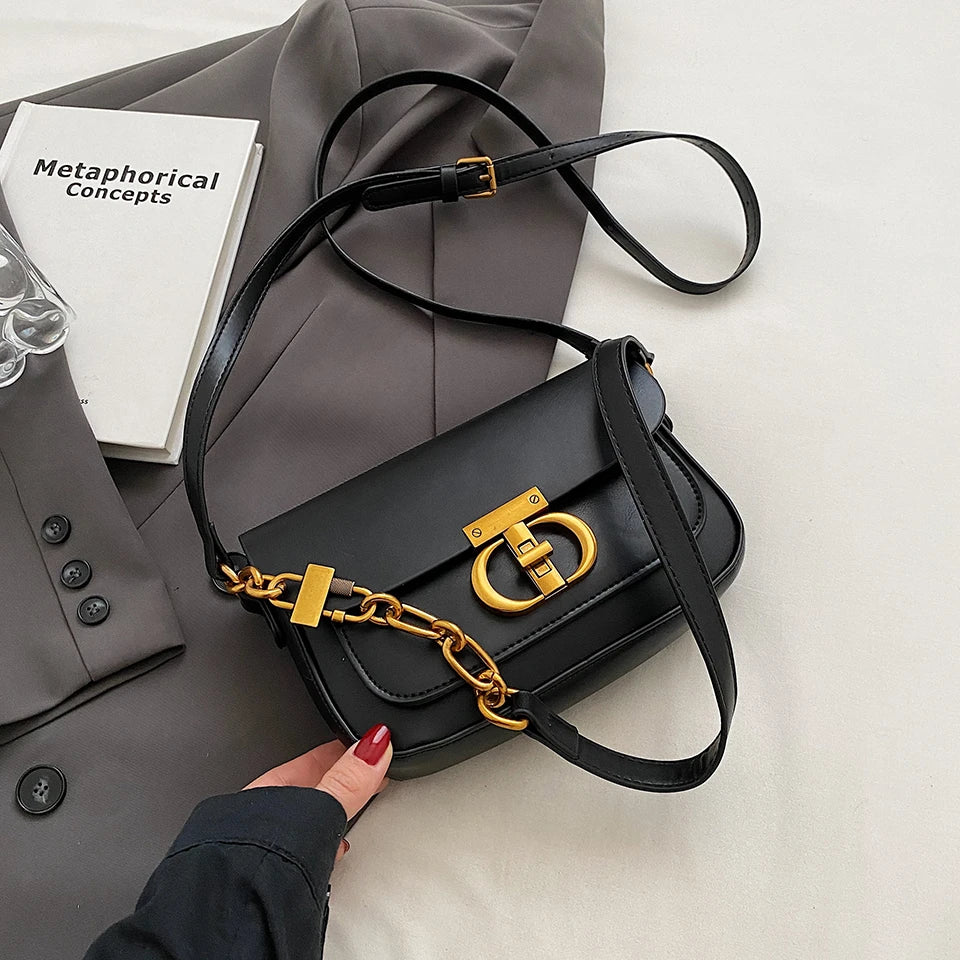 Retro Small Pu Leather Bag Women's Original Fashion Lock Women's Crossbody Shoulder Sac Senior Handbag Underarm Bag Designer