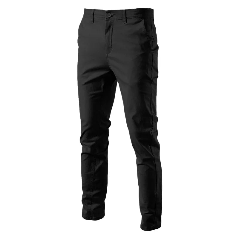 2023 New Summer Casual Pants Men 97% Cotton Solid color Business Fashion Slim Fit Stretch Gray Thin Trousers Male Brand Clothing