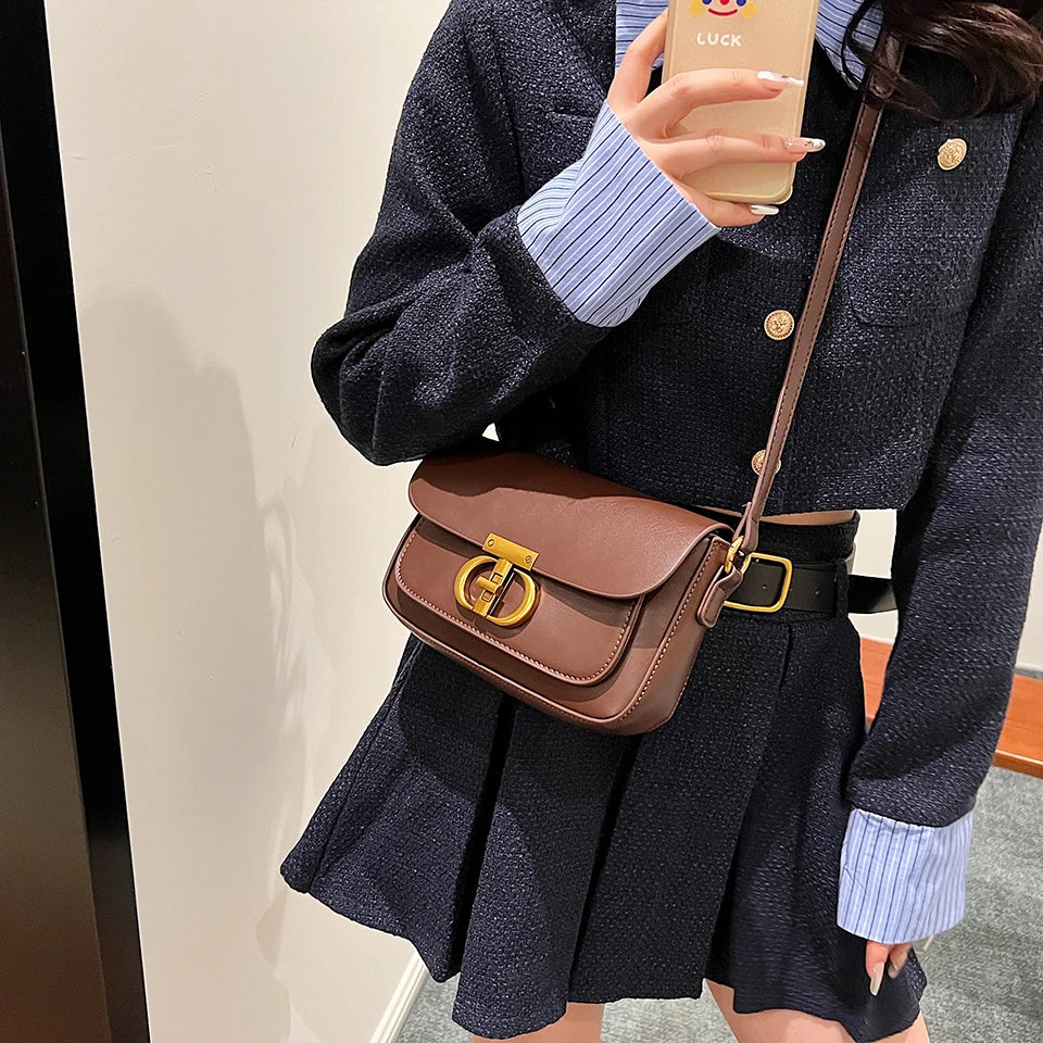 Retro Small Pu Leather Bag Women's Original Fashion Lock Women's Crossbody Shoulder Sac Senior Handbag Underarm Bag Designer